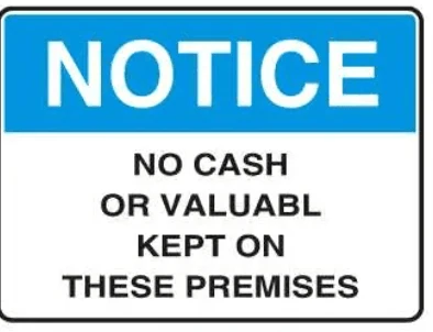 NOTICE - NO EATING OR DRINKING IN THIS AREA – Part No. NT 17